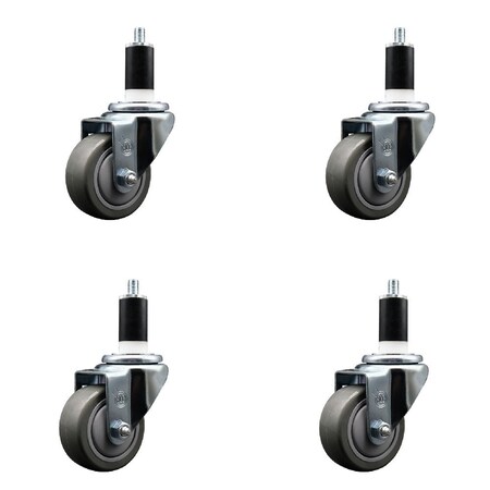Service Caster 3'' Gray Poly Wheel Swivel 1-3/8'' Expanding Stem Caster Set, 4PK SCC-EX20S314-PPUB-138-4